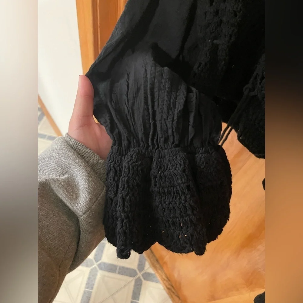 NWOT Free People Megan Crotchet Top in Black